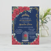 ヴィンテージキンセアニラエンチャントレッドローズネイビーブルー 招待状 (スタンド正面)