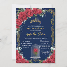 ヴィンテージキンセアニラエンチャントレッドローズネイビーブルー 招待状