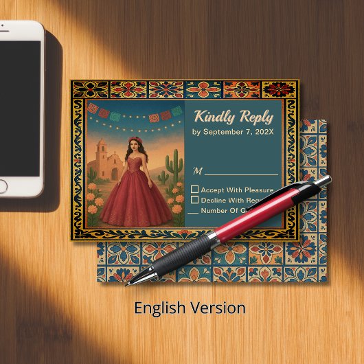 ヴィンテージキンセアニラレッドガウンテーマ 出欠カード