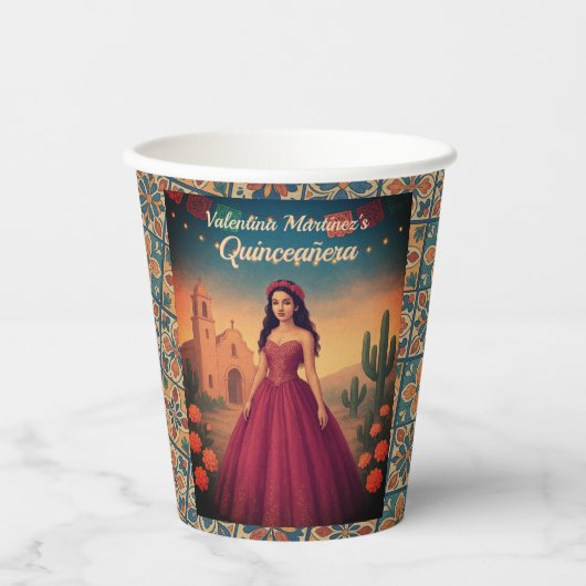 ヴィンテージキンセアニラレッドドレス名前をカスタムするタラベラ 紙コップ (正面)