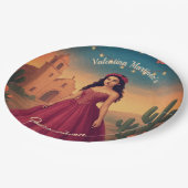 ヴィンテージキンセアニラ名前をカスタムするレッドドレス ペーパープレート (アングル)