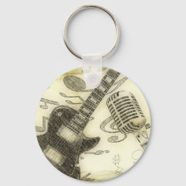 ヴィンテージギターとマイク キーホルダー