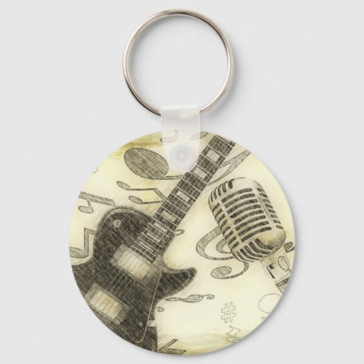 ヴィンテージギターとマイク キーホルダー (正面)