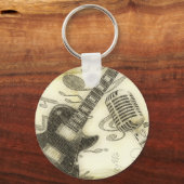 ヴィンテージギターとマイク キーホルダー (正面)