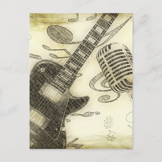 ヴィンテージギターとマイク ポストカード (正面)