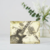 ヴィンテージギターとマイク ポストカード (スタンド正面)