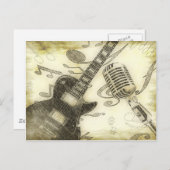ヴィンテージギターとマイク ポストカード (正面/裏面)