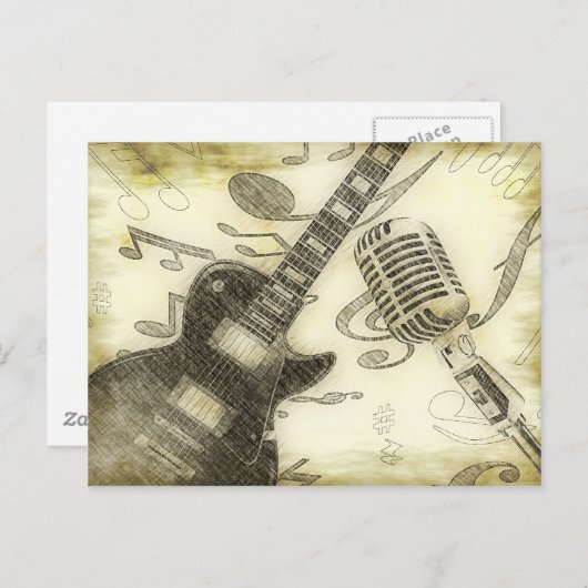ヴィンテージギターとマイク ポストカード (正面/裏面)