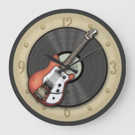 ヴィンテージギターとレコードの壁時計 ラージ壁時計