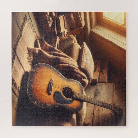ヴィンテージギターセレニティアクア素朴ミュージカル ジグソーパズル (横)
