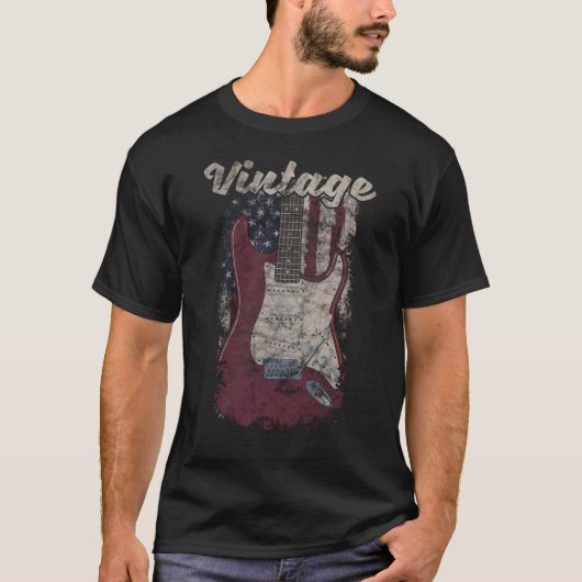 ヴィンテージギタープレイヤー米国国旗のギタリストギフト Tシャツ (正面)