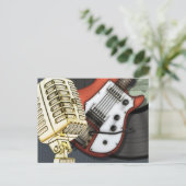 ヴィンテージギター及びマイク葉書 ポストカード (スタンド正面)