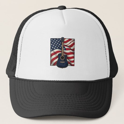 ヴィンテージギター愛国フラグベクターTシャツデザイン キャップ (正面)
