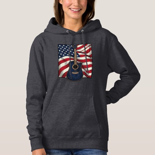 ヴィンテージギター愛国旗ベクターTシャツデザイン パーカ (正面)