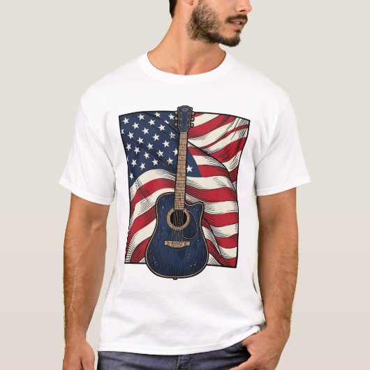 ヴィンテージギター愛国旗ベクターTシャツデザイン Tシャツ (正面)