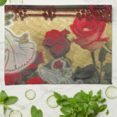 ヴィンテージギター：アフリカンブラウン美しいバレンタインデー キッチンタオル (折り畳み)