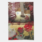 ヴィンテージギター：アフリカンブラウン美しいバレンタインデー キッチンタオル (縦)