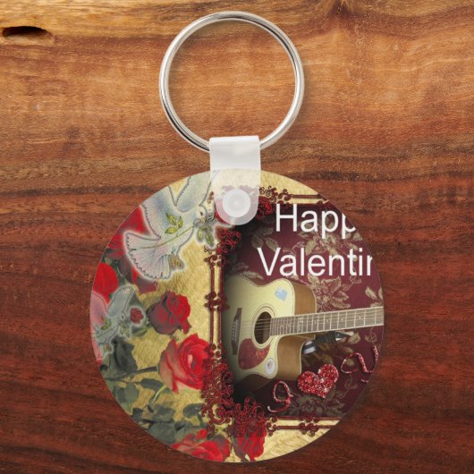 ヴィンテージギター:アフリカンブラウン美しいバレンタインデー キーホルダー (正面)