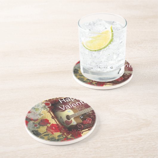 ヴィンテージギター:アフリカンブラウン美しいバレンタインデー コースター (側面)