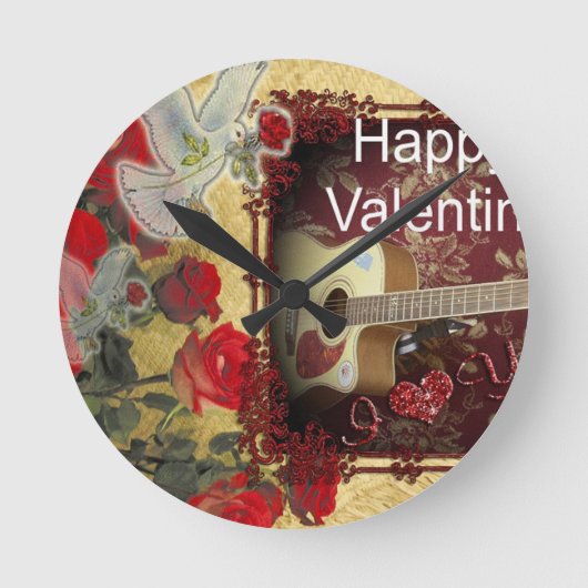 ヴィンテージギター：アフリカンブラウン美しいバレンタインデー ラウンド壁時計 (正面)