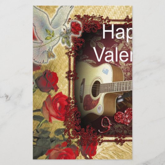 ヴィンテージギター:アフリカンブラウン美しいバレンタインデー 便箋 (正面)