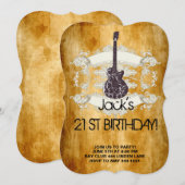 ヴィンテージギター ロックスター 21歳誕生日招待状 招待状 (正面/裏面)