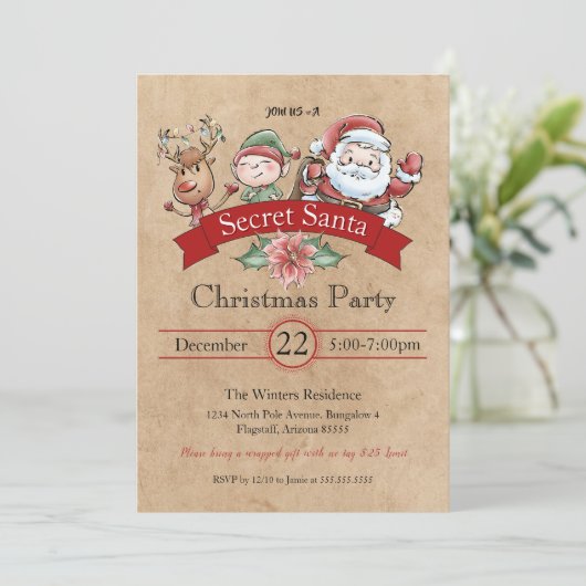 ヴィンテージギフト交換シークレットサンタクリスマス 招待状 (スタンド正面)