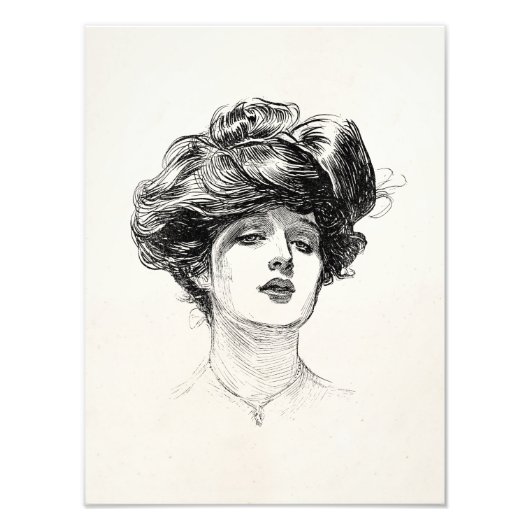 ヴィンテージギブソンガールエドワルドレトロ女性ポートレート フォトプリント            (正面)