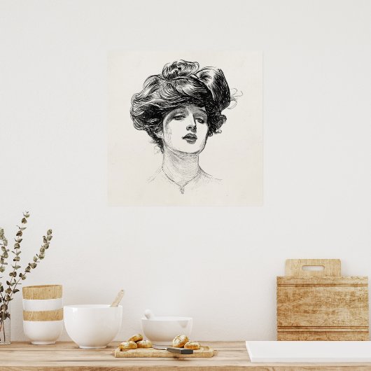 ヴィンテージギブソンガールエドワルドレトロ女性ポートレート ポスター (キッチン)