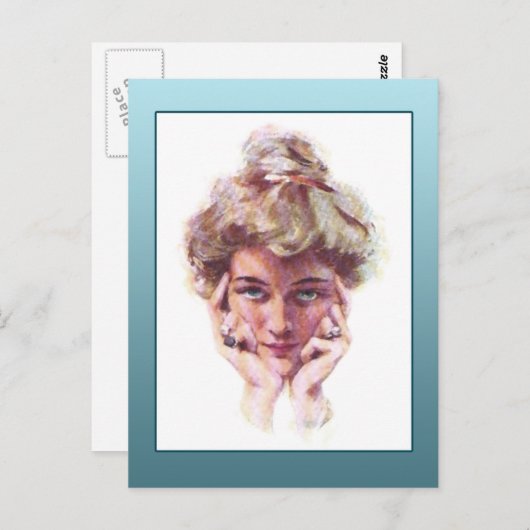 ヴィンテージギブソンガールスタイルイラストレーションカード ポストカード (正面/裏面)