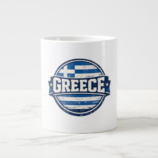ヴィンテージギリシャの国旗バッジ ジャンボコーヒーマグカップ (正面)