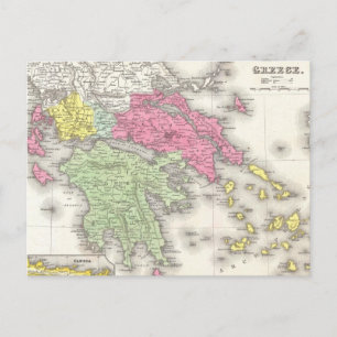 ヴィンテージギリシャの地図（1853年） ポストカード