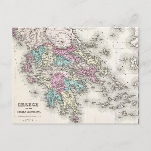 ヴィンテージギリシャの地図(1855年) ポストカード (正面)