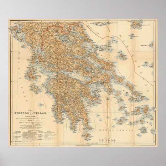 ヴィンテージギリシャの地図(1894年) ポスター (正面)