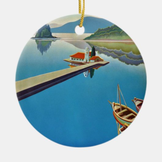 ヴィンテージギリシャ旅行 – コルフ島 セラミックオーナメント (正面)