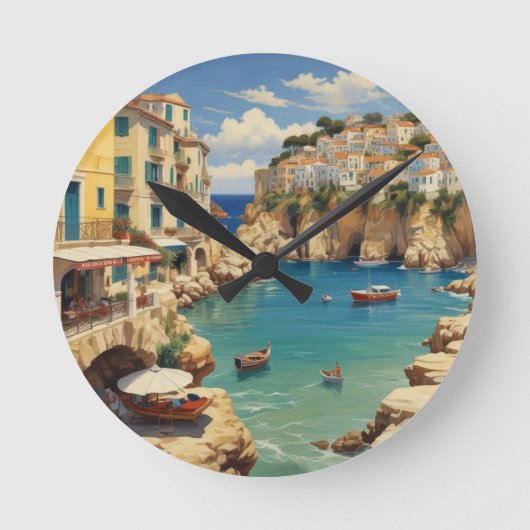 ヴィンテージギリシャ旅行 – コルフ島 ラウンド壁時計 (正面)