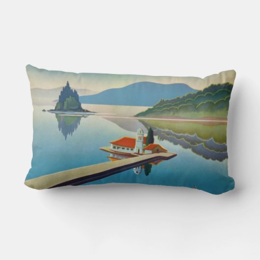 ヴィンテージギリシャ旅行 – コルフ島 ランバークッション (裏面)