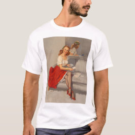 ヴィンテージギルエルブグレンカードプレーヤーレトロピンアップガール Tシャツ