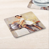 ヴィンテージギルエルブグレンレトロナースピンアップガール スクエアペーパーコースター (アングル)