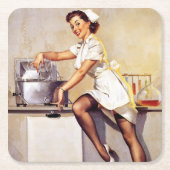 ヴィンテージギルエルブグレンレトロナースピンアップガール スクエアペーパーコースター (正面)