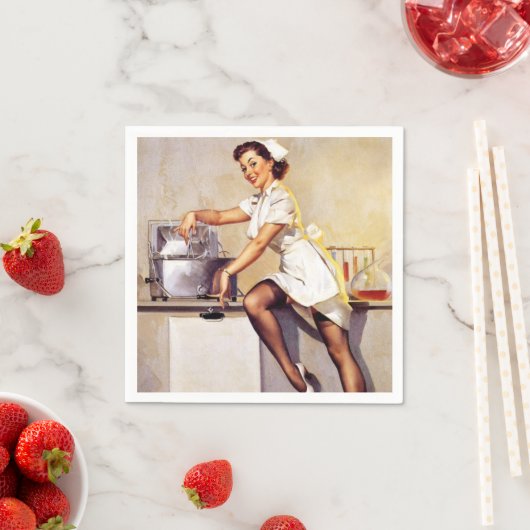 ヴィンテージギルエルブグレンレトロナースピンアップガール スタンダードカクテルナプキン (インサイチュ)