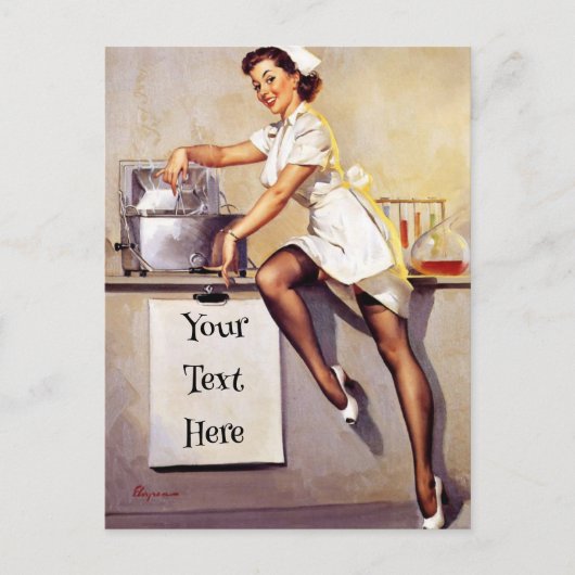 ヴィンテージギルエルブグレンレトロナースピンアップガール ポストカード (正面)