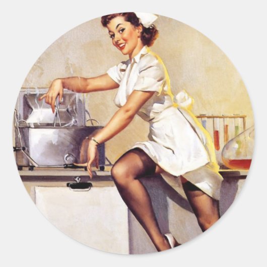 ヴィンテージギルエルブグレンレトロナースピンアップガール ラウンドシール (正面)