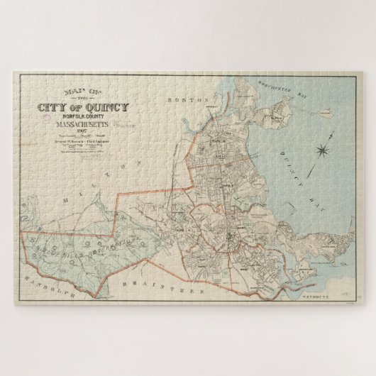 ヴィンテージクインシーMAの地図(1907) ジグソーパズル (横)