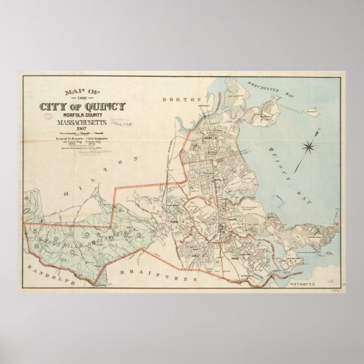ヴィンテージクインシーMAの地図(1907) ポスター (正面)