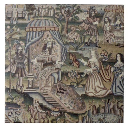 ヴィンテージクイーンエスサータペストリー刺繍パープル タイル (正面)