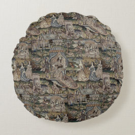 ヴィンテージクイーンエスサータペストリー刺繍紫 ラウンドクッション