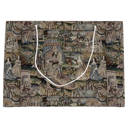 ヴィンテージクイーンエスサータペストリー刺繍紫 ラージペーパーバッグ (正面)