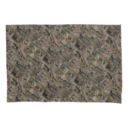 ヴィンテージクイーンエスサータペストリー刺繍紫 枕カバー (正面左)