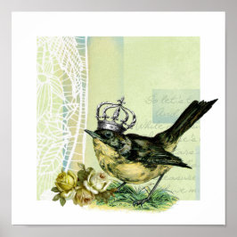 ヴィンテージクイーンバードコラージュアートプリント ポスター
